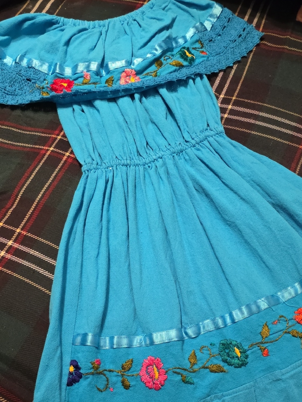 Hispanic Child Dress Off The Shpulder Turquoise Dress